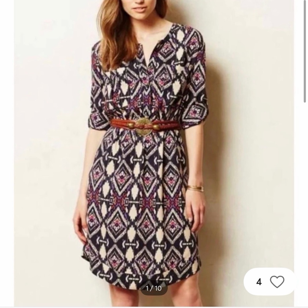 Anthropologie Holding Horses Mira Ikat Print Multicolor Dress size 4